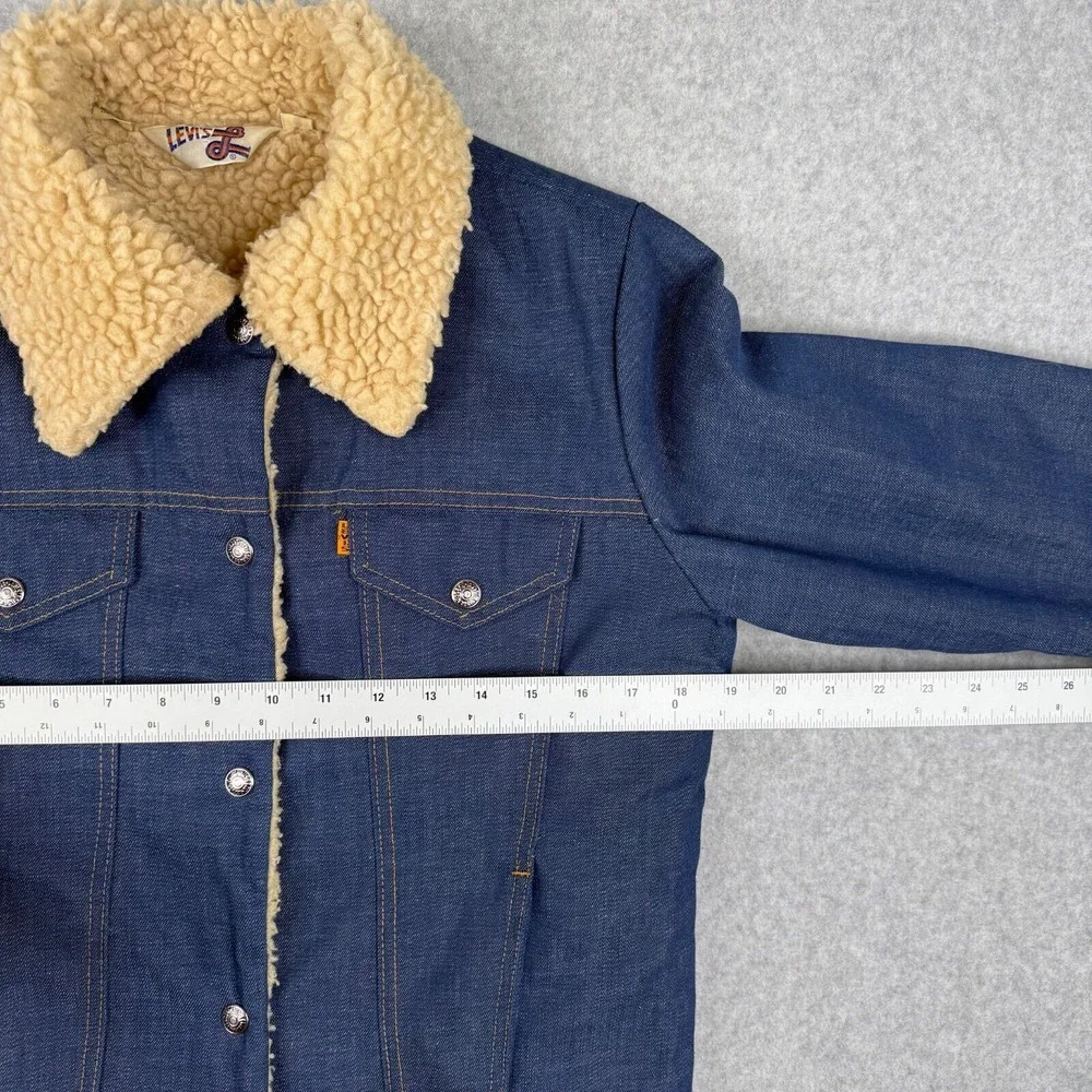 Vintage Levis Jacket Womens‎ Medium Blue Denim 70s Orange Tab Big E Trucker USA